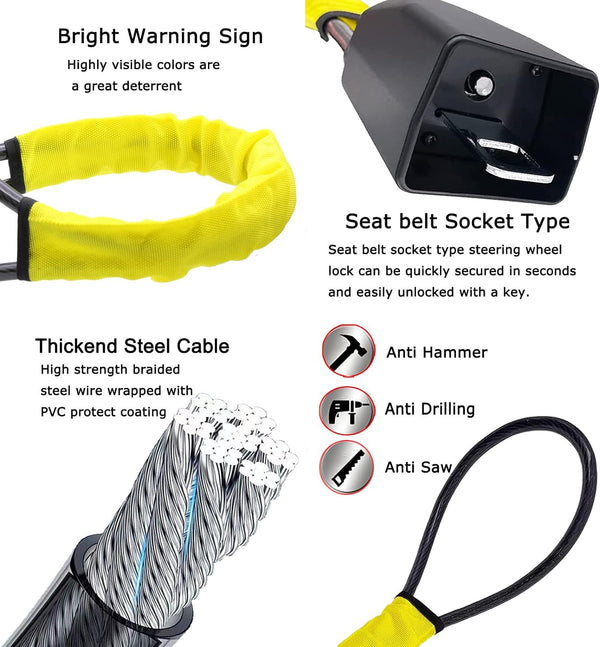 Car Seat Belt Steering Wheel Anti-Theft Locking Device