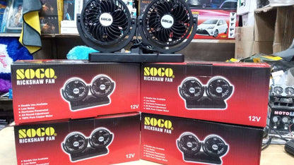 Universal 12V Mini Car Dual Fan Low Noise Summer Car Air Conditioner 360 Degree Rotating Fan