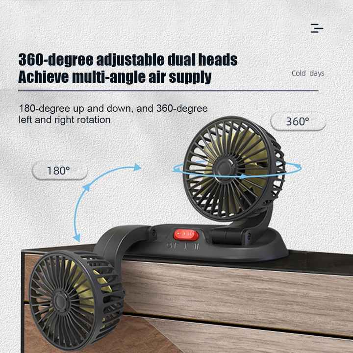 Universal 12V Mini Car Dual Fan Low Noise Summer Car Air Conditioner 360 Degree Rotating Fan