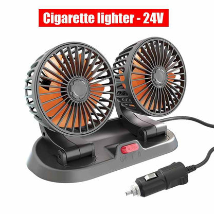 Universal 12V Mini Car Dual Fan Low Noise Summer Car Air Conditioner 360 Degree Rotating Fan