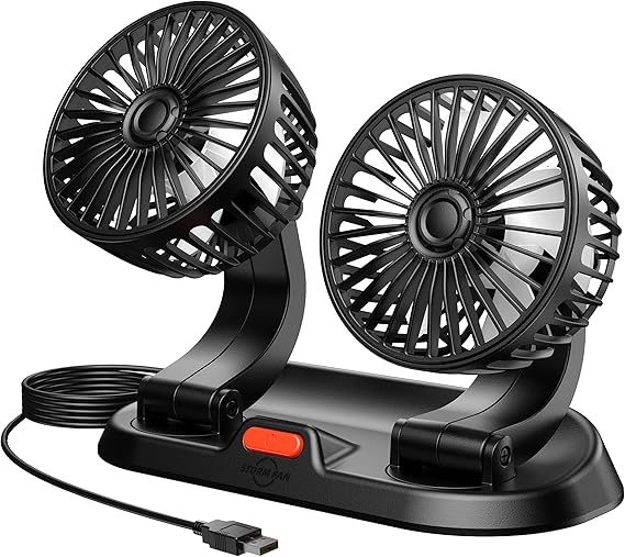 Universal 12V Mini Car Dual Fan Low Noise Summer Car Air Conditioner 360 Degree Rotating Fan